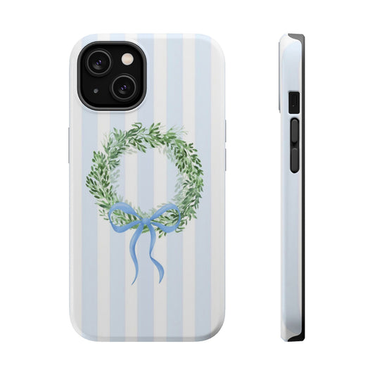Floral Wreath Magnetic Impact Case — Blue Striped Protective Phone Case