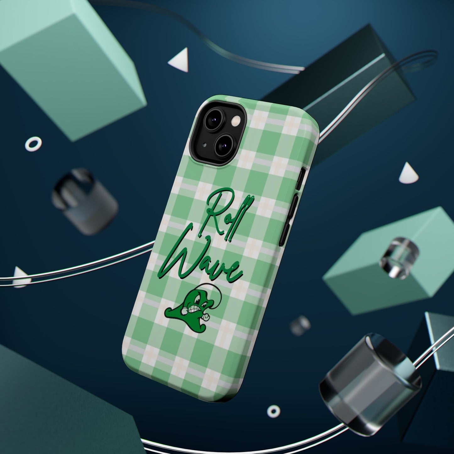 Phone Case — "Roll Wave" Green Plaid Magnetic Impact‑Resistant Case