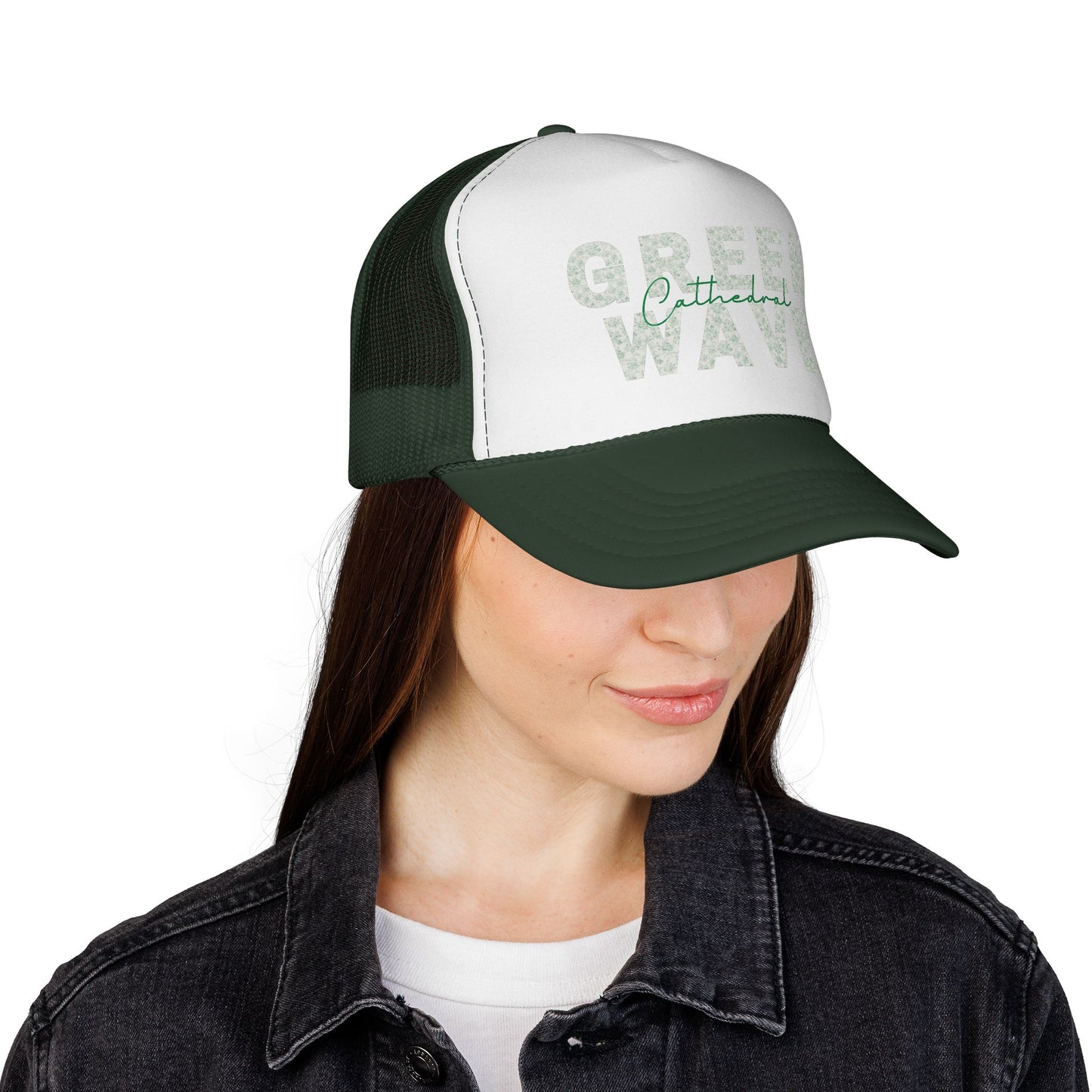 Green Wave Trucker Cap — 'Cathedral' Script Logo