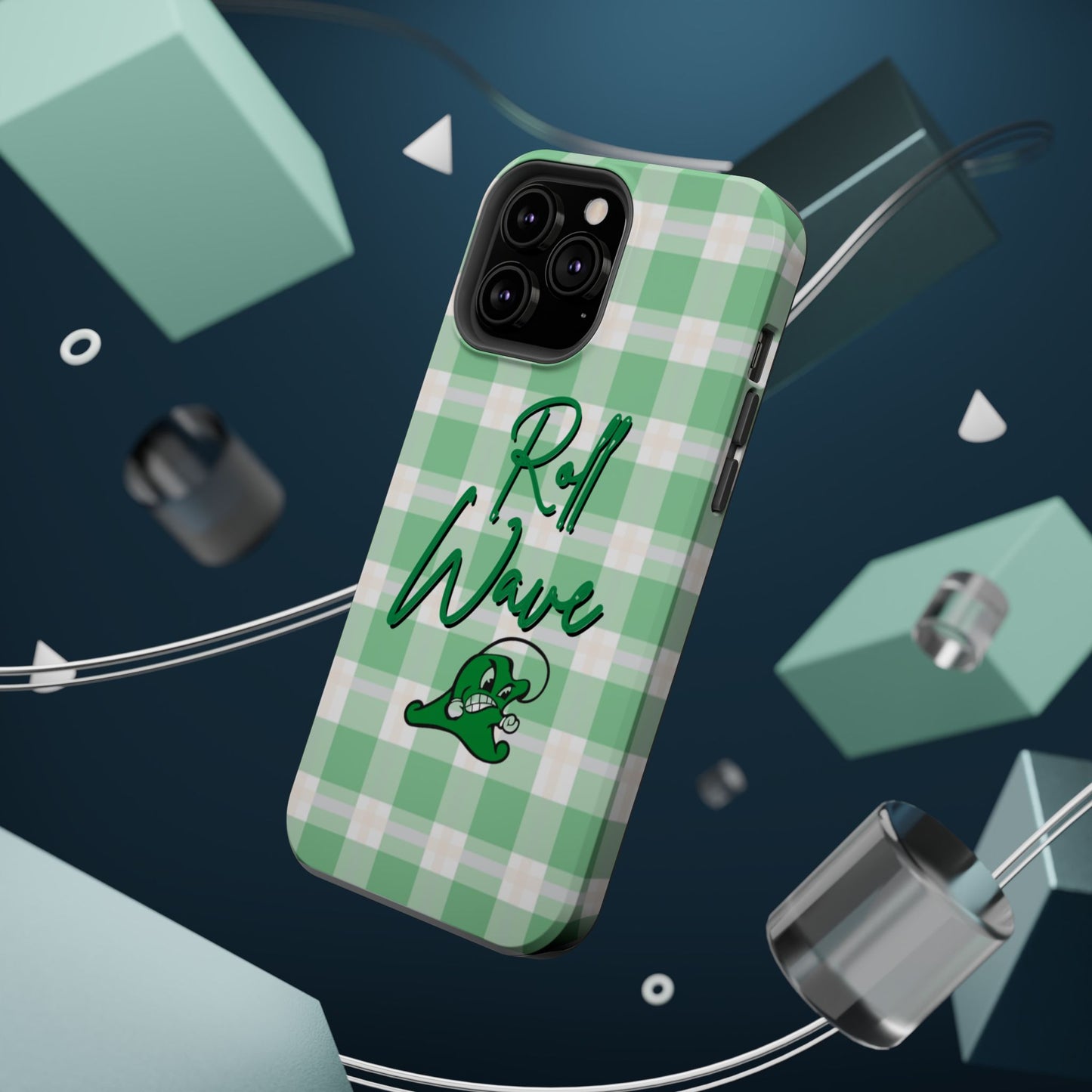 Phone Case — "Roll Wave" Green Plaid Magnetic Impact‑Resistant Case