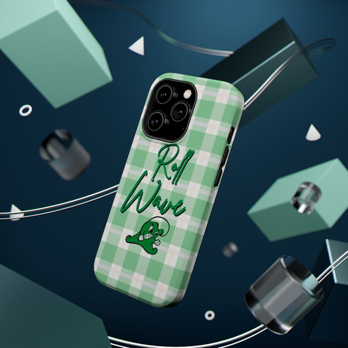 Phone Case — "Roll Wave" Green Plaid Magnetic Impact‑Resistant Case