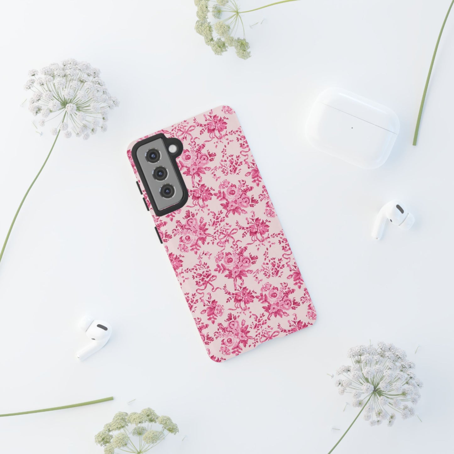 Pink Vintage Floral Tough Phone Case — Protective iPhone Cover