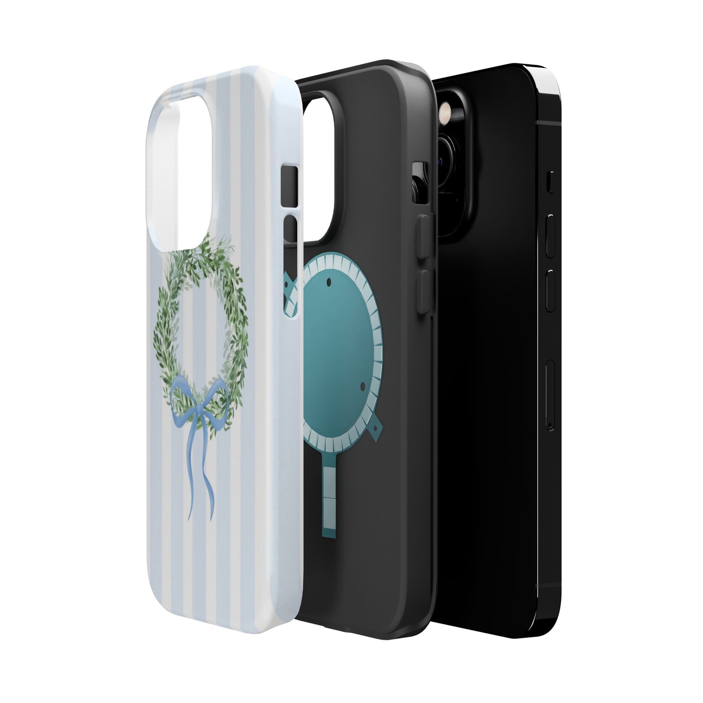 Floral Wreath Magnetic Impact Case — Blue Striped Protective Phone Case