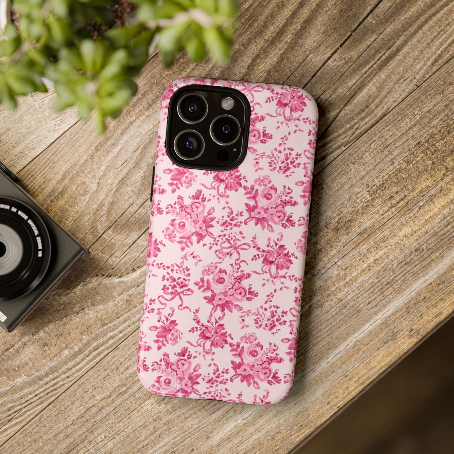 Pink Vintage Floral Tough Phone Case — Protective iPhone Cover