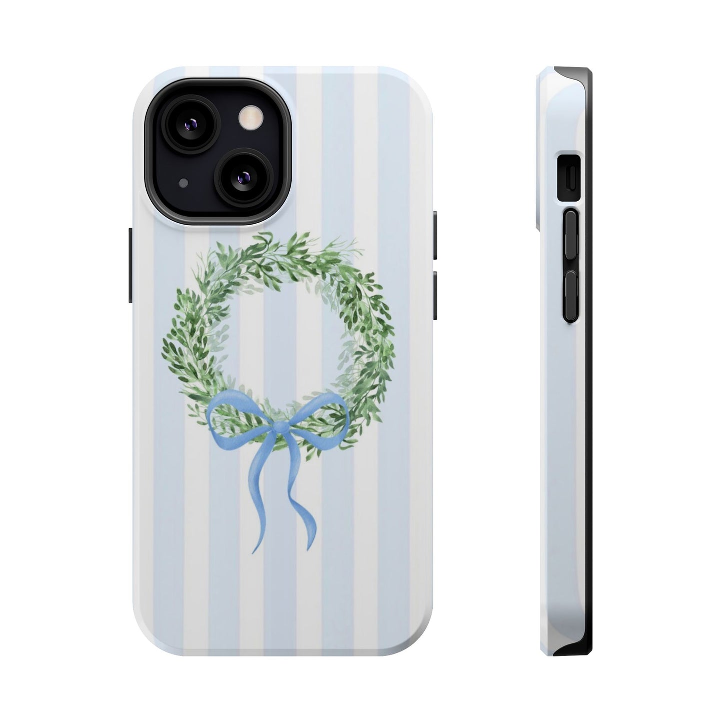 Floral Wreath Magnetic Impact Case — Blue Striped Protective Phone Case