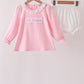 Pink Lil sister embroidery ruffle bloomer set