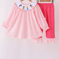 Pink Stripe Princess Embroidery Ruffle Pants Set