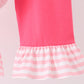 Pink Stripe Princess Embroidery Ruffle Pants Set