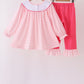 Pink Stripe Princess Embroidery Ruffle Pants Set