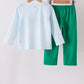 Blue Plaid Gingerbread Embroidery Pants Set
