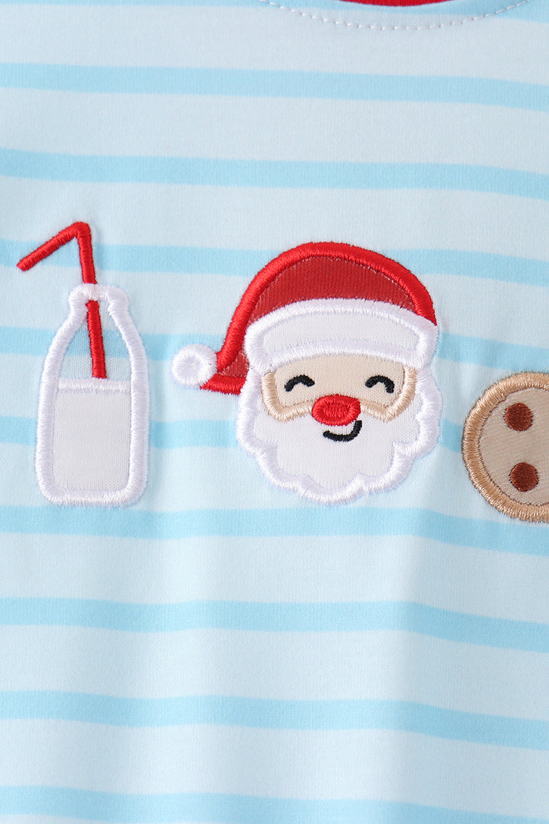 Blue Milk Santa Cookies Stripe Romper