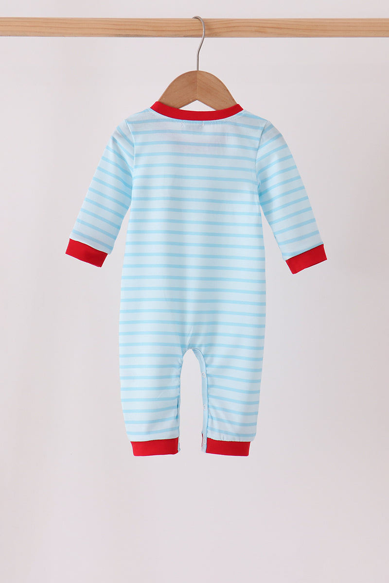 Blue Milk Santa Cookies Stripe Romper