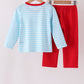 Blue Milk Santa Cookies Stripe Pants Set