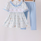 Blue pumpkin embroidery ruffle pants set