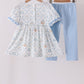 Blue pumpkin embroidery ruffle pants set