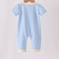 Blue pumpkin embroidery romper