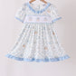 Blue pumpkin embroidery ruffle dress