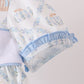Blue pumpkin embroidery ruffle dress