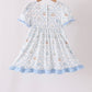 Blue pumpkin embroidery ruffle dress