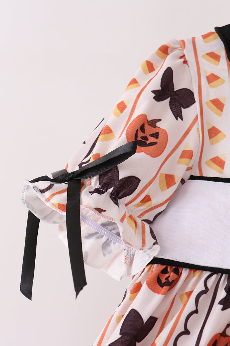 Pumpkin bow embroidery ruffle pants set