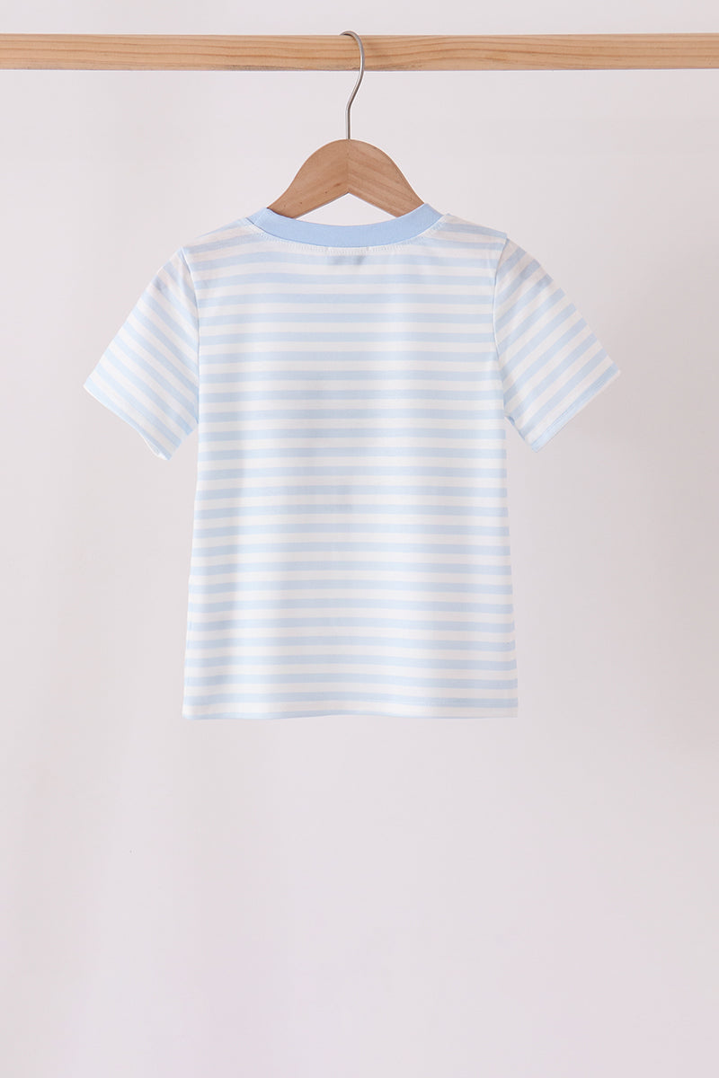Blue stripe spider embroidery top