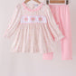Pink floral turkey embroidery ruffle pants set