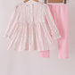 Pink floral turkey embroidery ruffle pants set