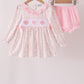 Pink floral turkey embroidery ruffle bloomer set