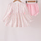 Pink floral turkey embroidery ruffle bloomer set
