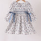 Teal floral smocked bow dress