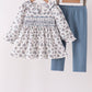 Teal floral smocked pants set