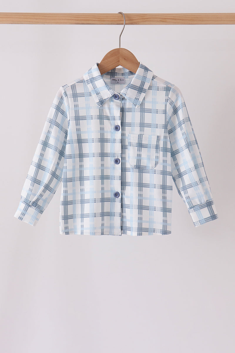 Blue plaid button down shirt