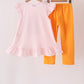 Pink cats Jack-O-Lantern applique ruffle pants set
