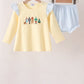 Beige character embroidery gingham bloomer set