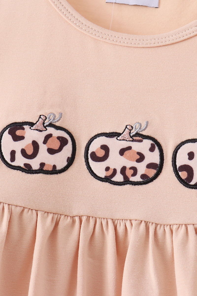 Leopard pumpkin applique pants set