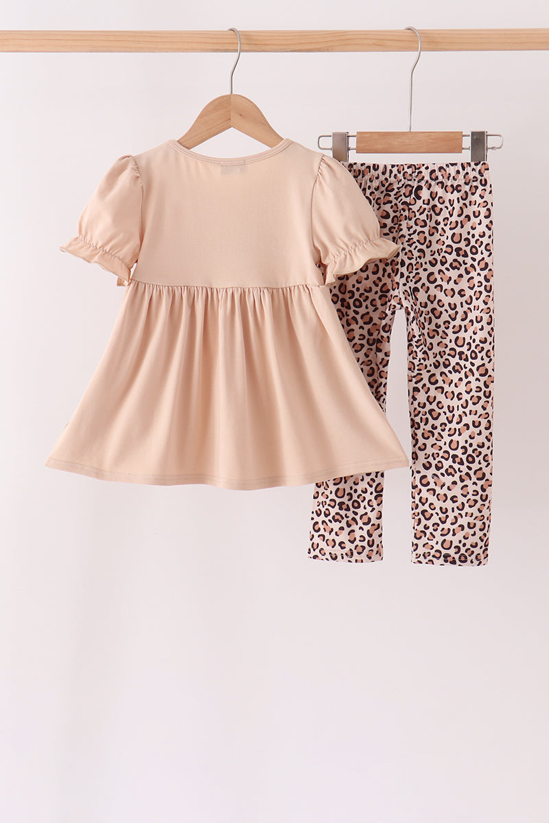 Leopard pumpkin applique pants set