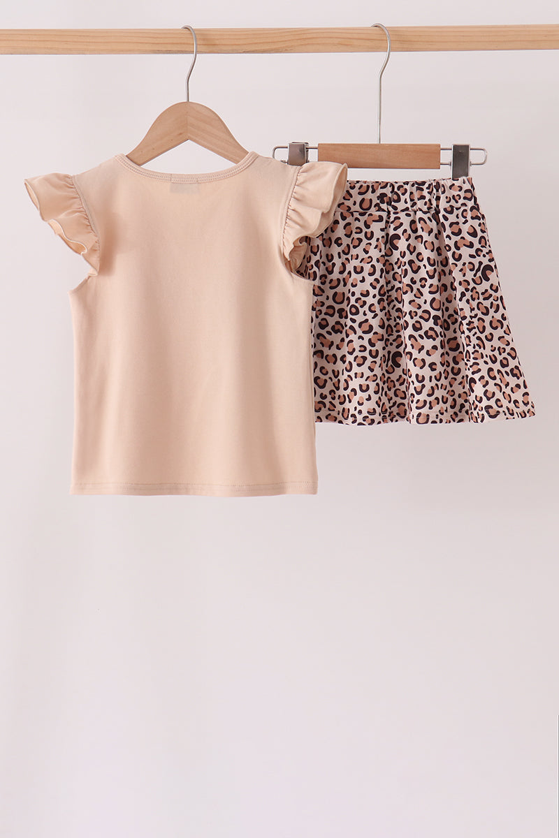 Leopard pumpkin applique skorts set