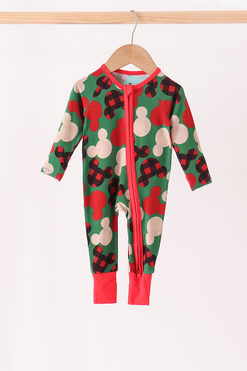 Red character bamboo zipper romper