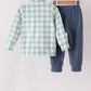 Sage Turkey Embroidery Gingham Jogger Set