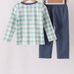 Sage Turkey Embroidery Gingham Pants Set
