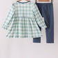 Sage Turkey Embroidery Gingham 2pc Pants Set