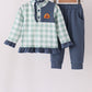 Sage Turkey Embroidery Gingham Ruffle Jogger Set