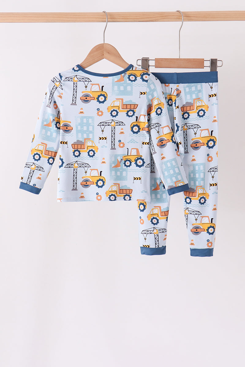 Blue Construction Trucks Bamboo Pajama Set