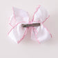 Pink santa claus embroidery crochet edge hair bow