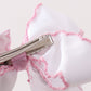 Pink santa claus embroidery crochet edge hair bow