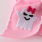 Pink ghost embroidery crochet edge hair bow