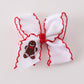 Red gingerbread embroidery crochet edge hair bow