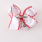Red gingerbread embroidery crochet edge hair bow
