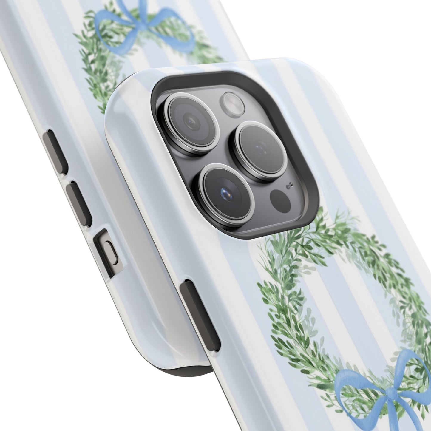 Floral Wreath Magnetic Impact Case — Blue Striped Protective Phone Case