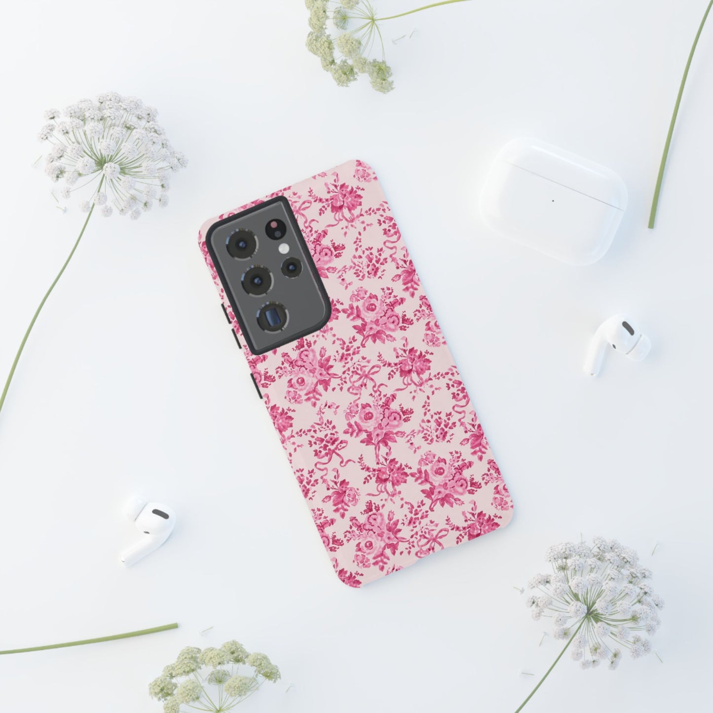 Pink Vintage Floral Tough Phone Case — Protective iPhone Cover